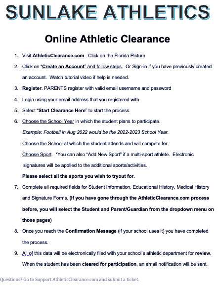 Athletic Forms  Sunlake High School